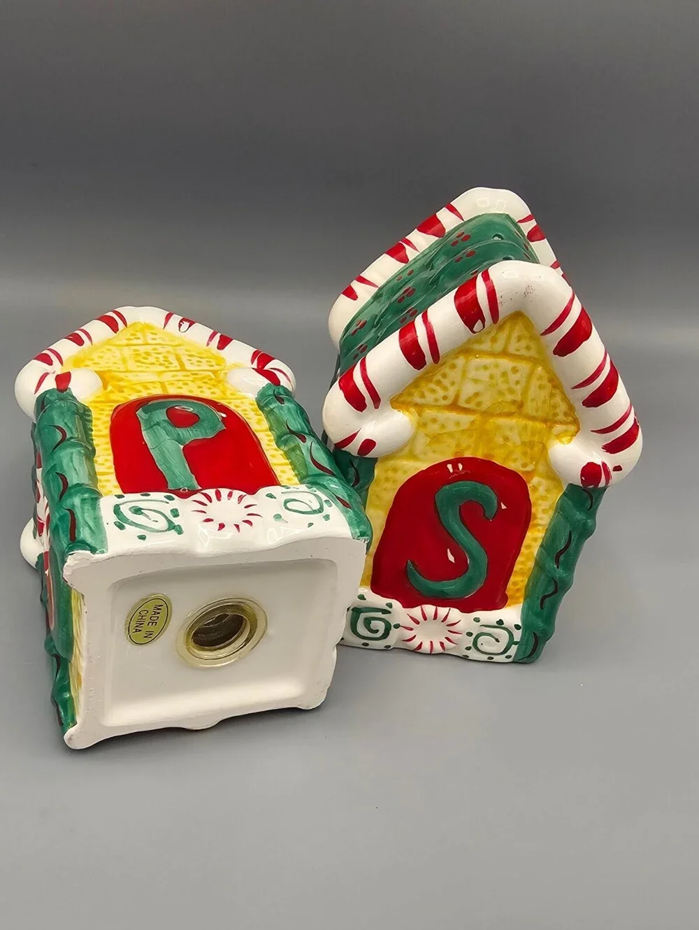 Ceramic Christmas Themed Salt and Pepper Shakers - House Design with P and S